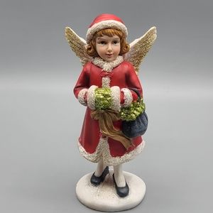 Glittery Christmas Fairy Angel Figurine Statue Resin 6" Holiday Decor